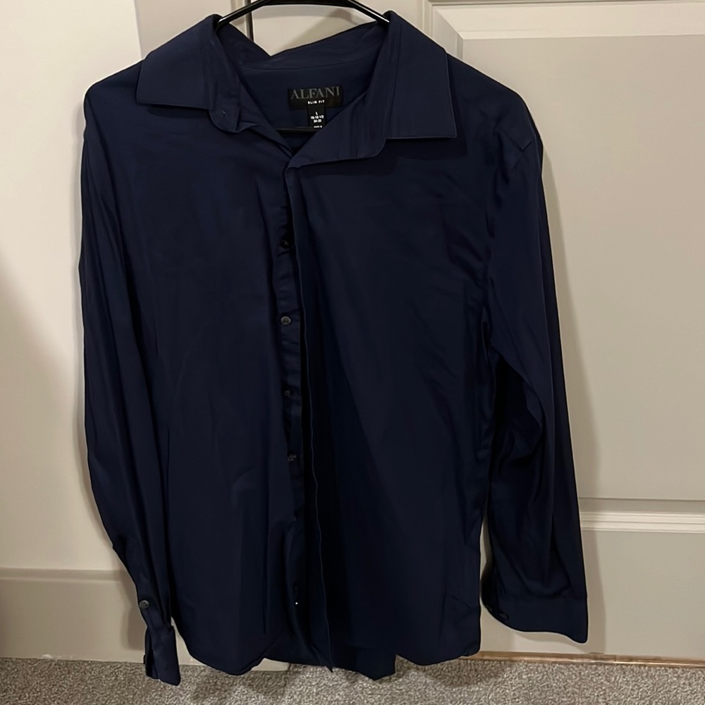 Alfani Navy Blue Dress Shirt (Large)